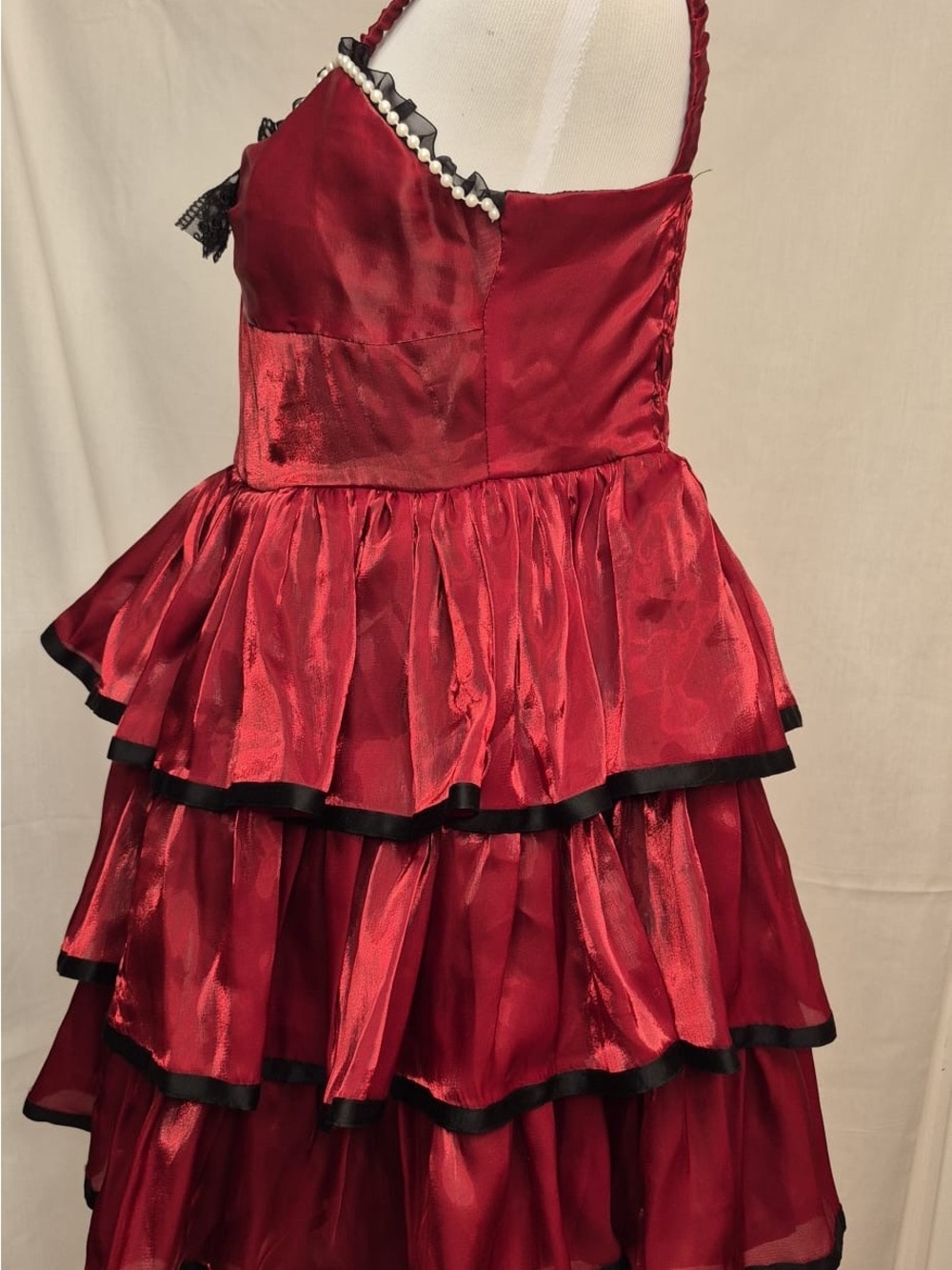 2057 - Red Ruffle Tiered Girls' Dress with Black Trim - Picture 3 of 3